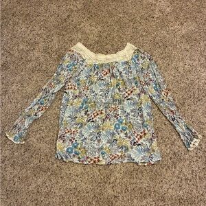 Floral Long Sleeve Blouse with Lace Trim by Sundance